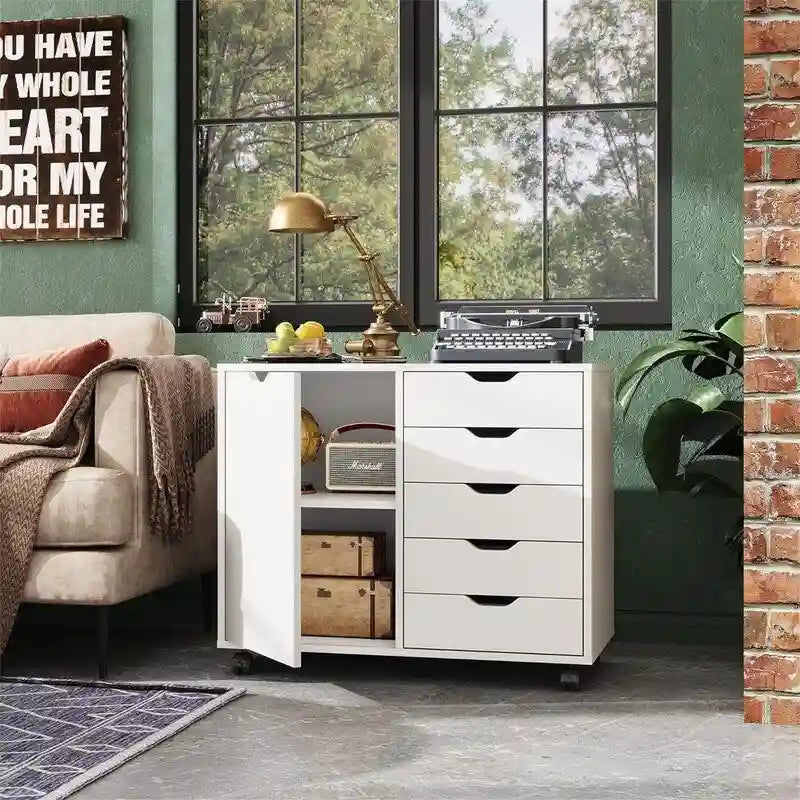 Commode en bois à 5 tiroirs - 15.8P x 30.8L x 25.5H