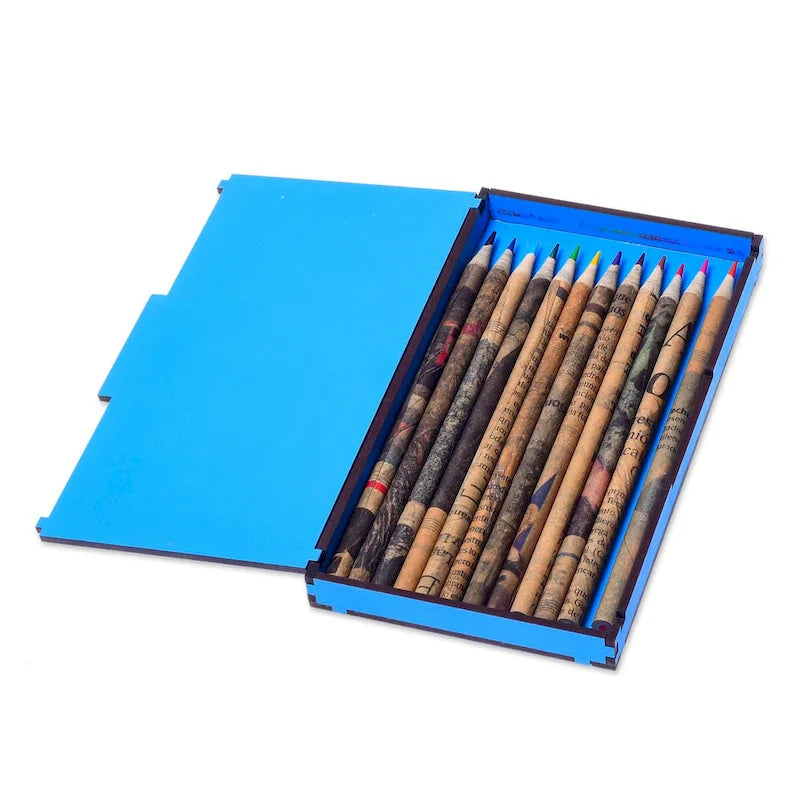 Crayons de couleur faits à la main en papier recyclé (Lot de 12)