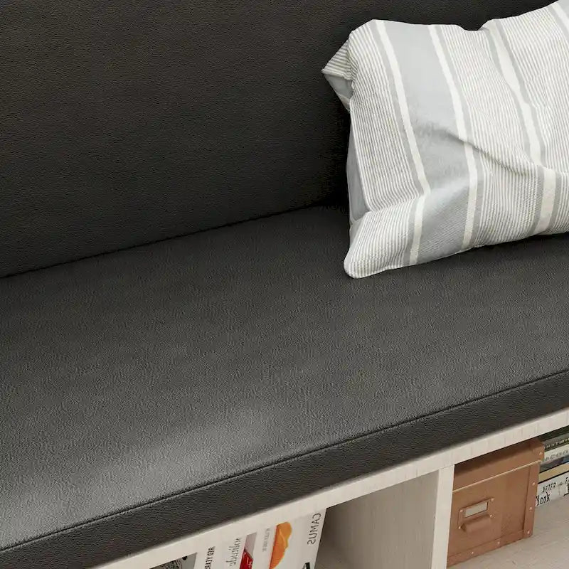 Banc à chaussures blanc avec coussin noir et tiroirs de rangement réglables
