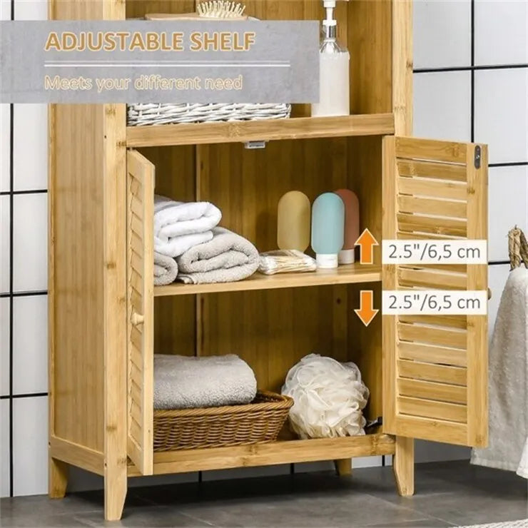 Meuble de salle de bain en bambou naturel avec étagère réglable