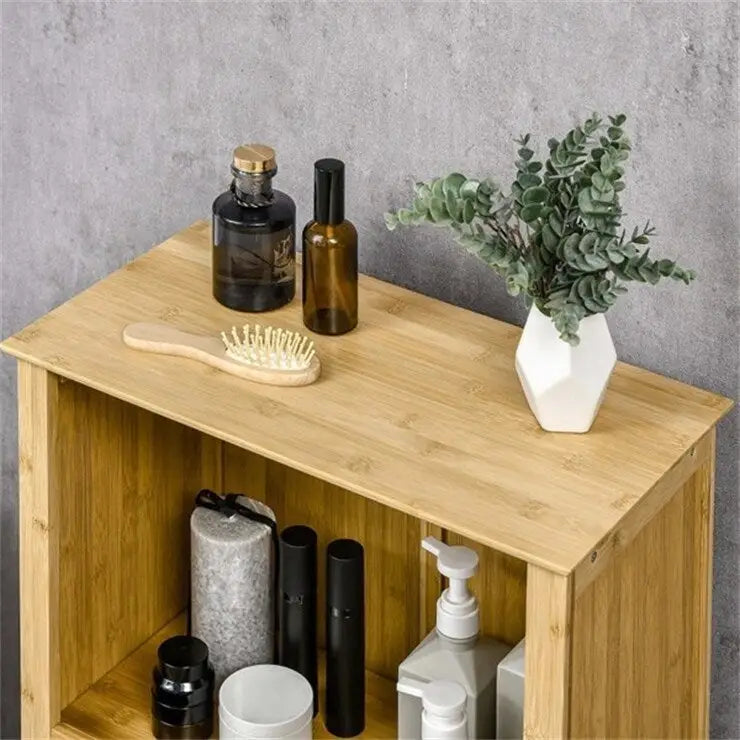 Meuble de salle de bain en bambou naturel avec étagère réglable