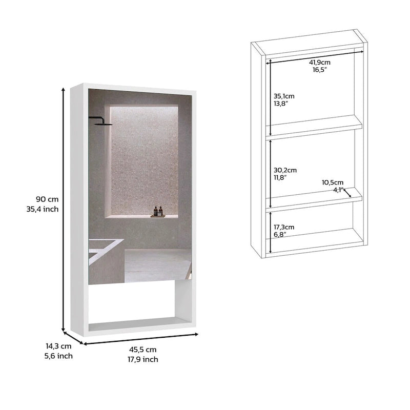 Armoire à pharmacie, une étagère extérieure, finition blanche, de haute qualité et durable