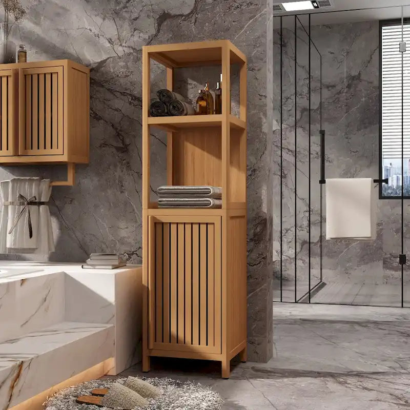 Meuble de rangement haut de salle de bain en bambou naturel