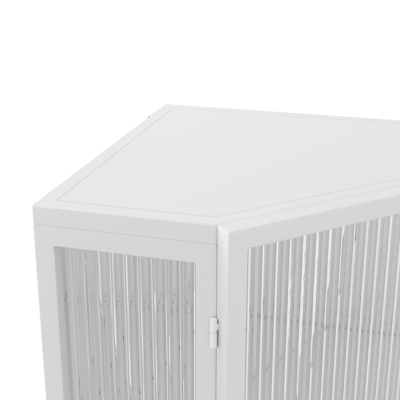 Meuble d'angle 22,25 pour salle de bain, salon et chambre à coucher, trois niveaux avec portes en verre trempé et étagères de rangement