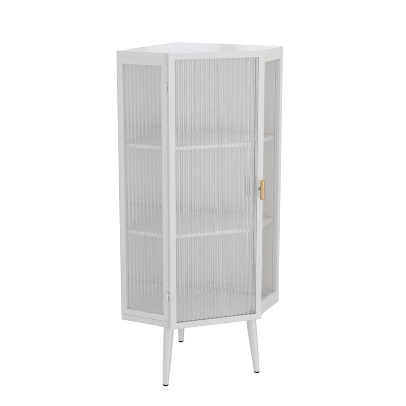 Meuble d'angle 22,25 pour salle de bain, salon et chambre à coucher, trois niveaux avec portes en verre trempé et étagères de rangement