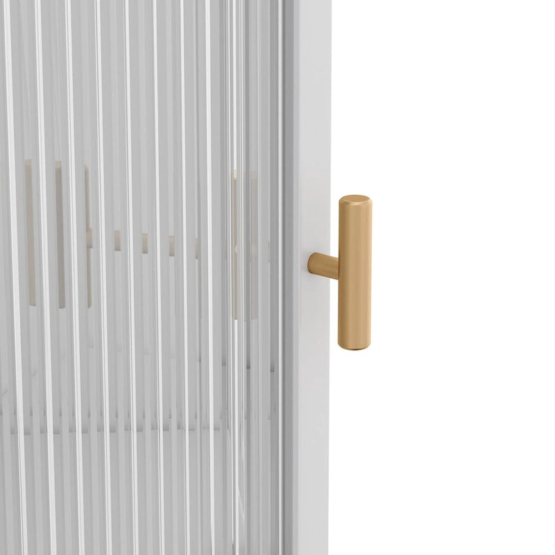 Meuble d'angle 22,25 pour salle de bain, salon et chambre à coucher, trois niveaux avec portes en verre trempé et étagères de rangement