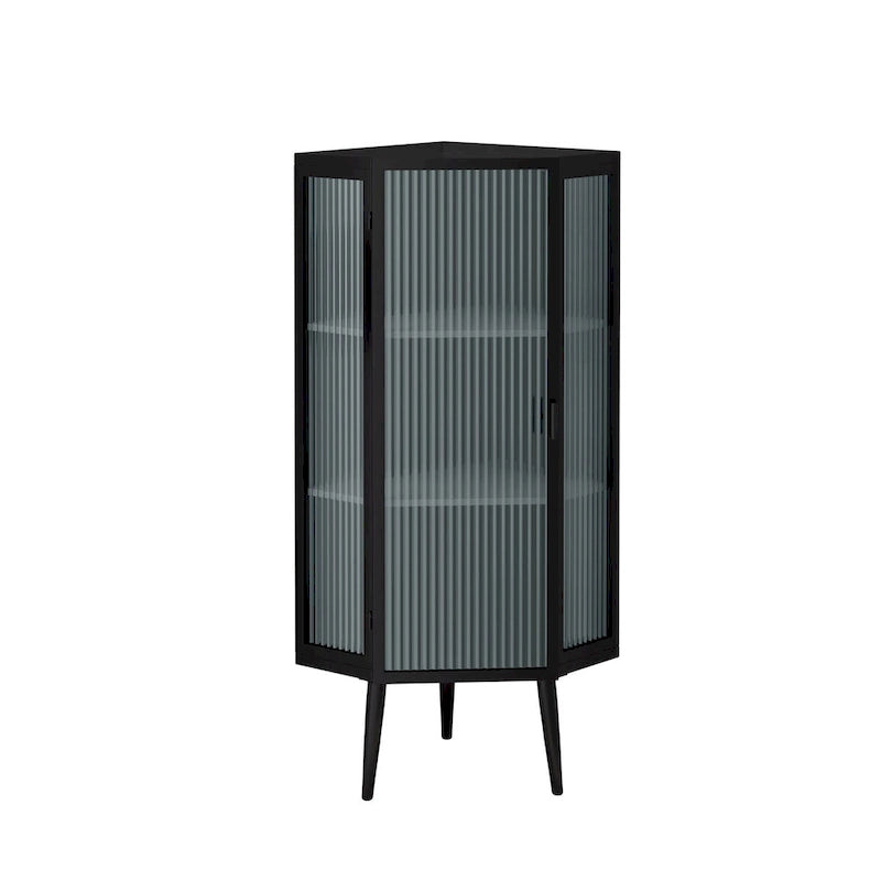Meuble d'angle 22,25 pour salle de bain, salon et chambre à coucher, trois niveaux avec portes en verre trempé et étagères de rangement