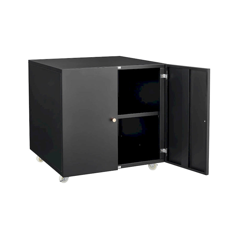 Meuble de bureau Armoire de photocopieur noire 2 portes meuble de photocopieur en acier support d'imprimante à tiroirs mobile