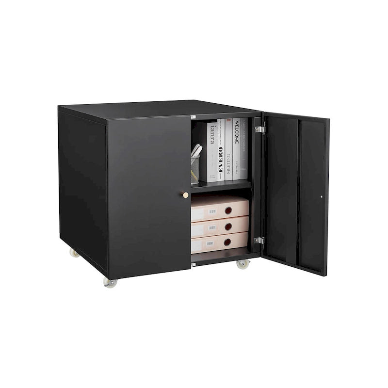 Meuble de bureau Armoire de photocopieur noire 2 portes meuble de photocopieur en acier support d'imprimante à tiroirs mobile