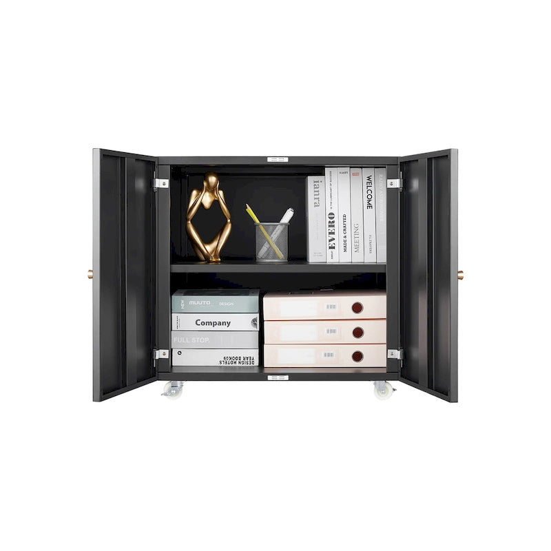 Meuble de bureau Armoire de photocopieur noire 2 portes meuble de photocopieur en acier support d'imprimante à tiroirs mobile