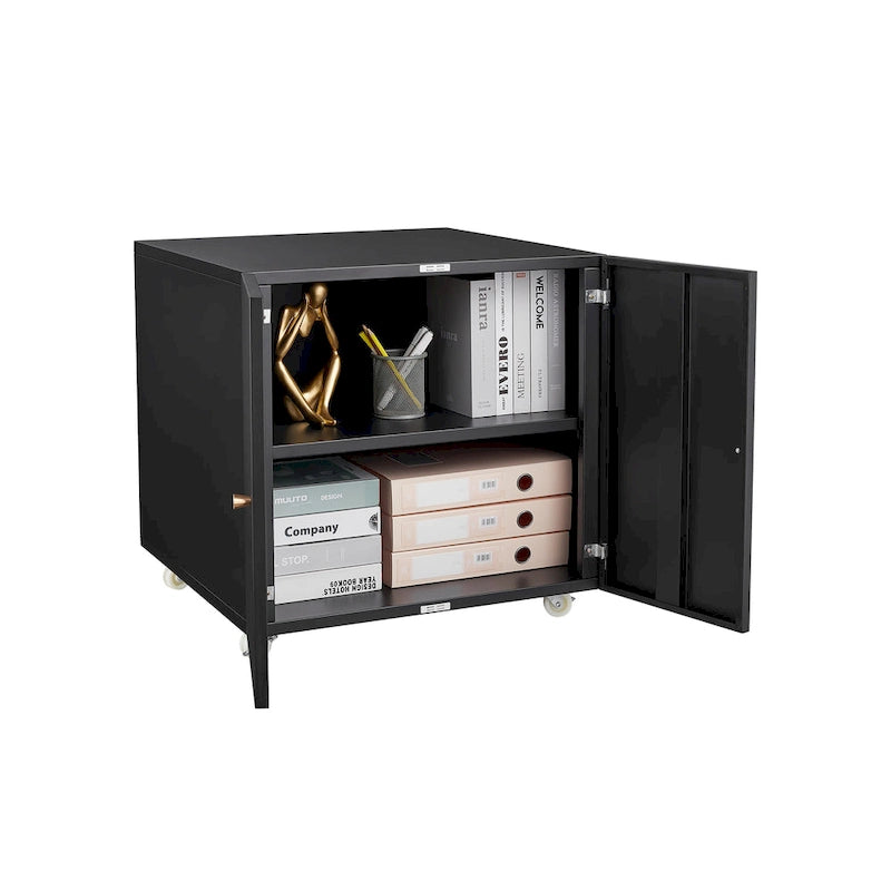 Meuble de bureau Armoire de photocopieur noire 2 portes meuble de photocopieur en acier support d'imprimante à tiroirs mobile