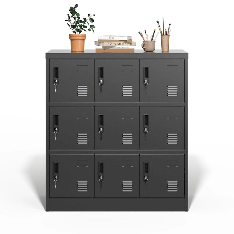 Casier de rangement à 9 portes pour employés, casiers métalliques pour bureau, salle de sport, école et maison avec fente pour carte (noir)