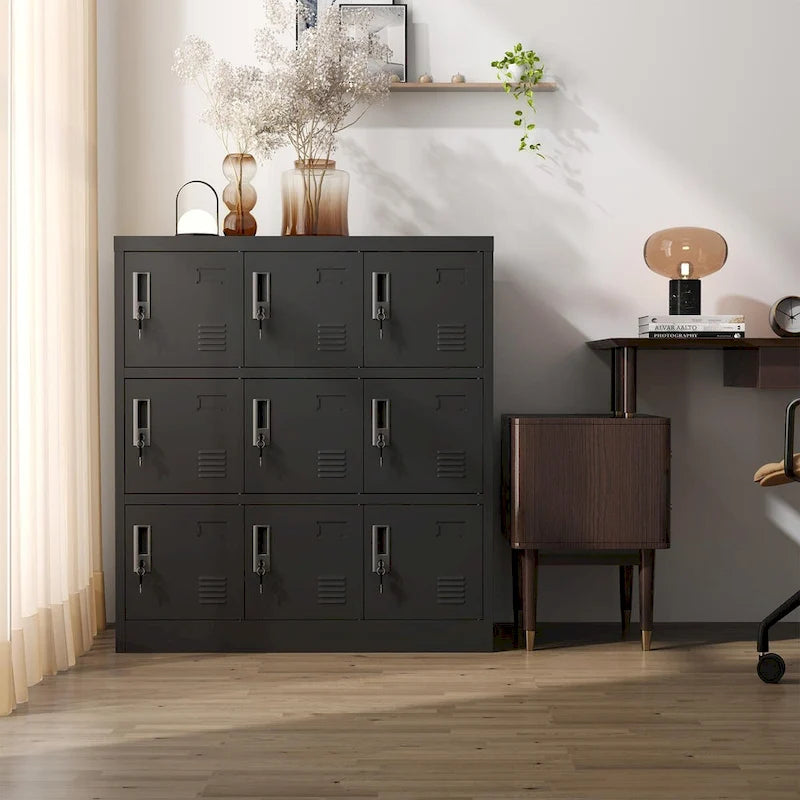 Casier de rangement à 9 portes pour employés, casiers métalliques pour bureau, salle de sport, école et maison avec fente pour carte (noir)