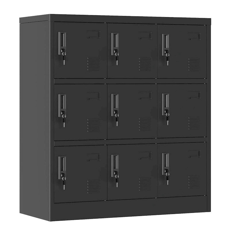 Casier de rangement à 9 portes pour employés, casiers métalliques pour bureau, salle de sport, école et maison avec fente pour carte (noir)