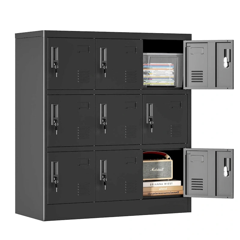 Casier de rangement à 9 portes pour employés, casiers métalliques pour bureau, salle de sport, école et maison avec fente pour carte (noir)