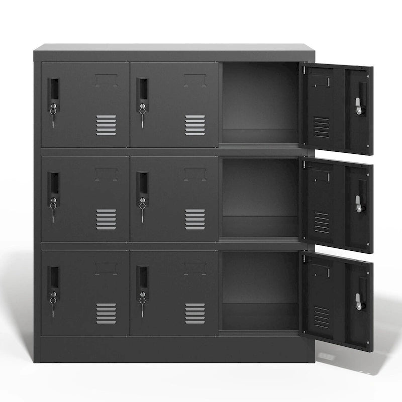 Casier de rangement à 9 portes pour employés, casiers métalliques pour bureau, salle de sport, école et maison avec fente pour carte (noir)